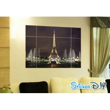 Wall Sticker สติ๊กเกอร์ติดผนัง 3D Eiffel ยามค่ำคืน (กว้าง100cm.xสูง67cm)